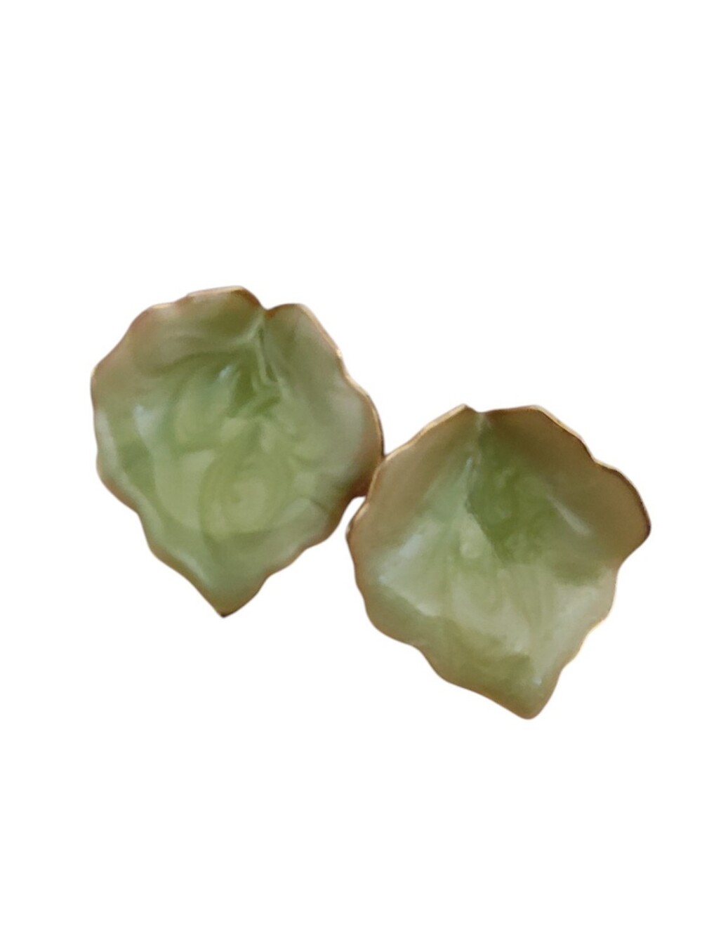 Light Green Translucent Leaf Stud Earrings â Gold Tone